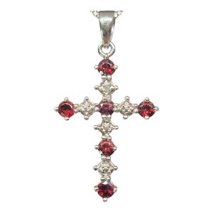 Garnet Diamond Accent 925 Sterling Silver Cross Pendant Necklace